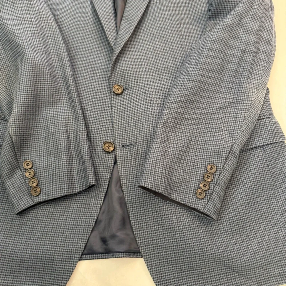 Ralph Lauren Mens Blue Houndstooth Sport Blazer Jacket‎ Wool Silk Plaid 42L